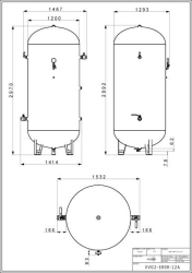 Stojatá tlaková nádoba s armaturami (vzdušník) 3000 l, 12 bar, galvanizovaná - VVG2-3000-12A