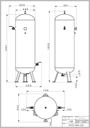 Stojatá tlaková nádoba s armaturami (vzdušník) 200 l, 11 bar, lakovaná - VVP2-200-11A