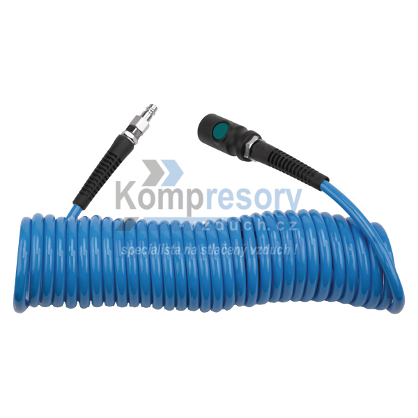 Spirálová PU hadice 7,5 m, ø 6,5/10 mm, 10 bar s rychlospojkou